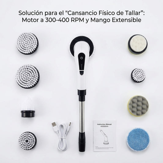 Cepillo Eléctrico Inalámbrico con Mango Extensible — Todo lo que incluye