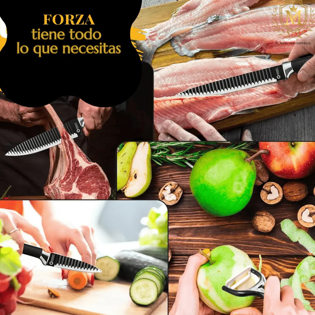 Set de 6 Cuchillos de cocina FORZA Premium + 1 Afilador eléctrico de REGALO