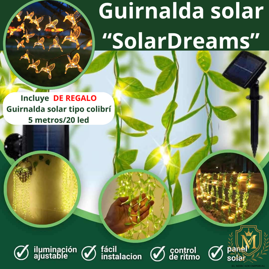 ✨ “¡Pack Decoración Mágica! 1 guirnalda SolarDreams (100 leds) + Guirnaldas Colibrí de Regalo 🐦💡” ✨