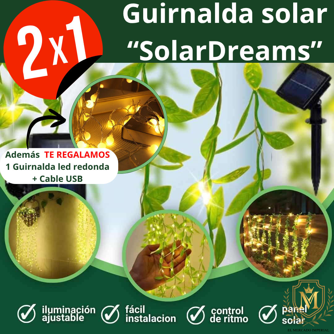 🌿 “Decora Tu Jardín al Doble: LLEVA 2 y PAGA 1 guirnalda SolarDreams (100 led) y Gana una Guirnalda Redonda Gratis”