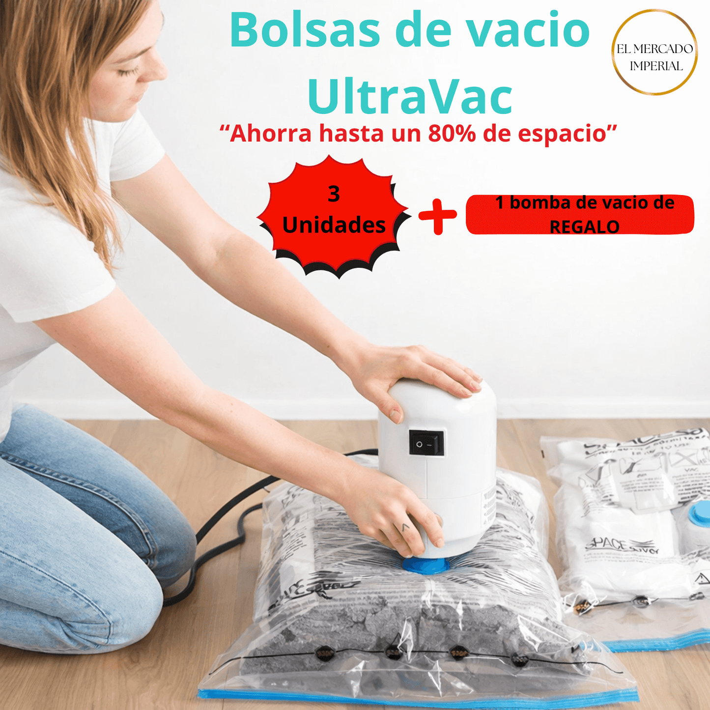 PACK 3 Bolsas de vacio UltraVac™ 70cmX100cm + 1 bomba de vacio de REGALO