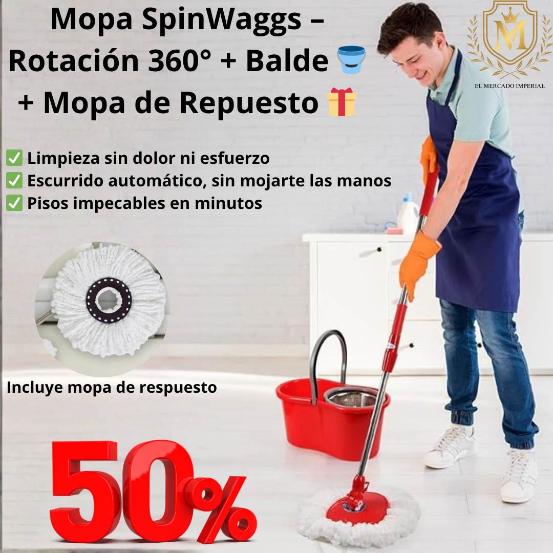 Mopa SpinWaggs – Rotación 360° + Balde 🪣 + Mopa de Repuesto 🎁