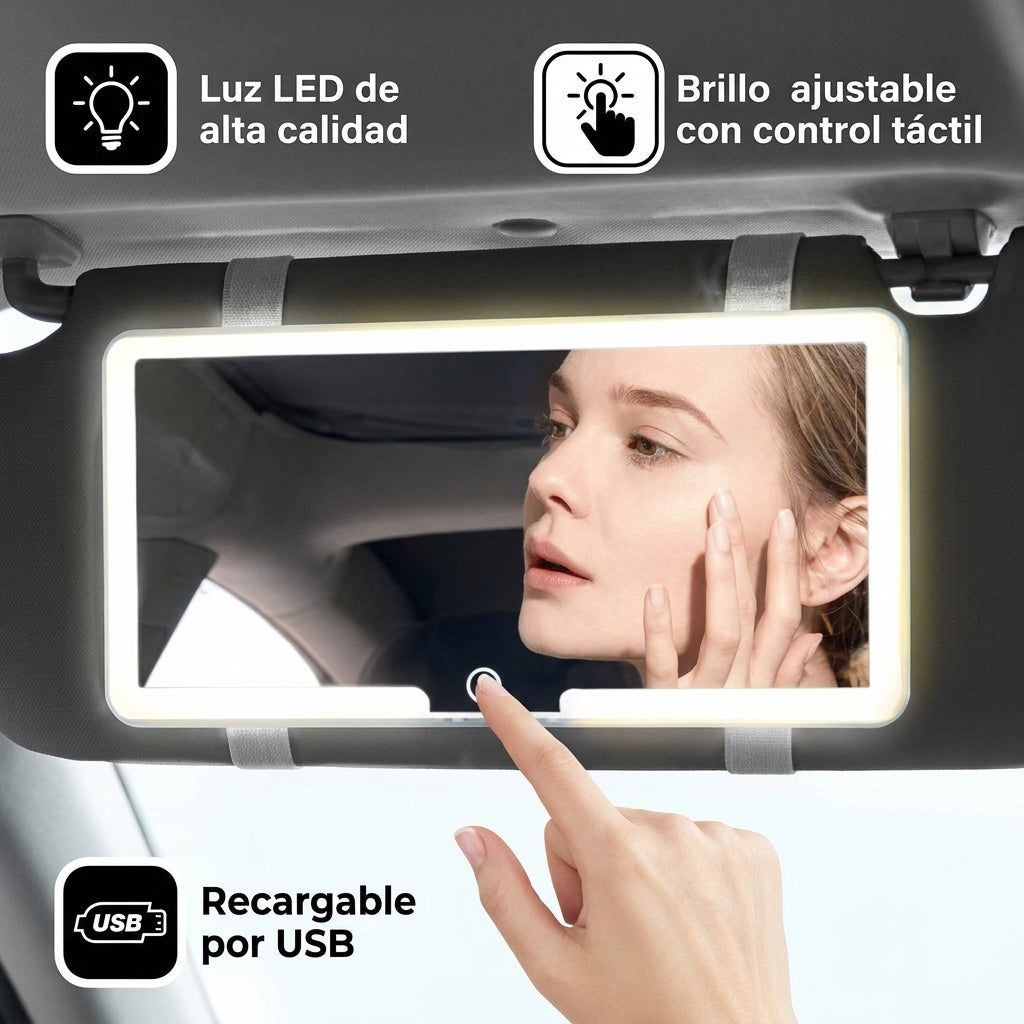 Espejo con Luz LED para Auto — Beneficios